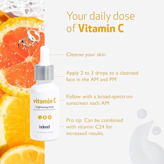 Indeed LABS VITAMIN C BRIGHTENING DROPS LIGHTWEIGHT VITAMIN C &HYALURONIC ACID FACIAL SERUM, ANTI AGING SERUM REDUCES FINE LINES, WRINKLES, HYPERPIGMENTATION & IMPROVE SKINS BARRIER & ELASTICITY - Image 4